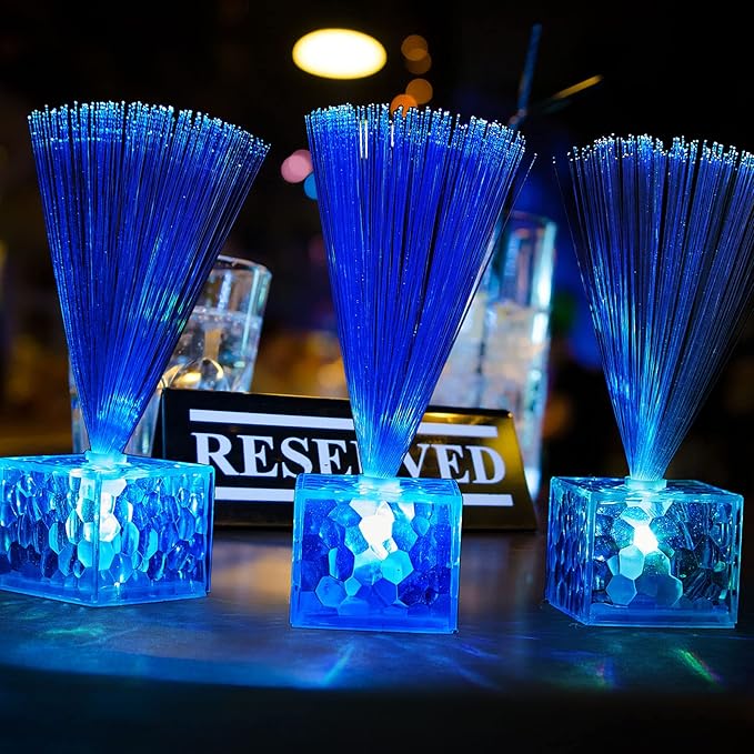 Amylove 16 Pcs Mini Fiber Optic Lamps Bulk Small LED Light up Table Centerpieces for Party Event Decorations with Crystal Base Battery Powered for Glow in The Dark Favors Supplies (6 Inch,Clear)