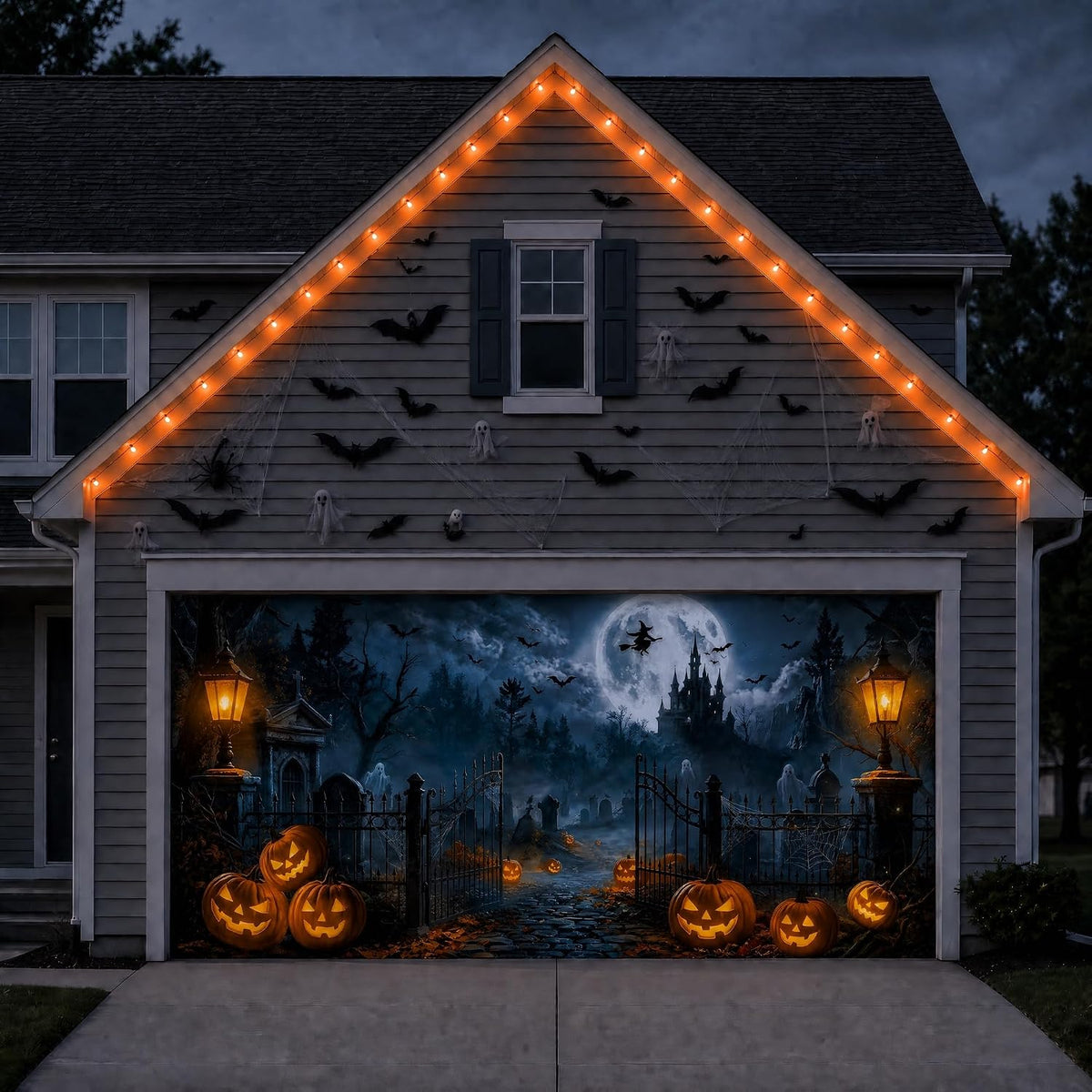 Halloween Garage Door Cover, 7' x 16' Haunted Castle Door Design