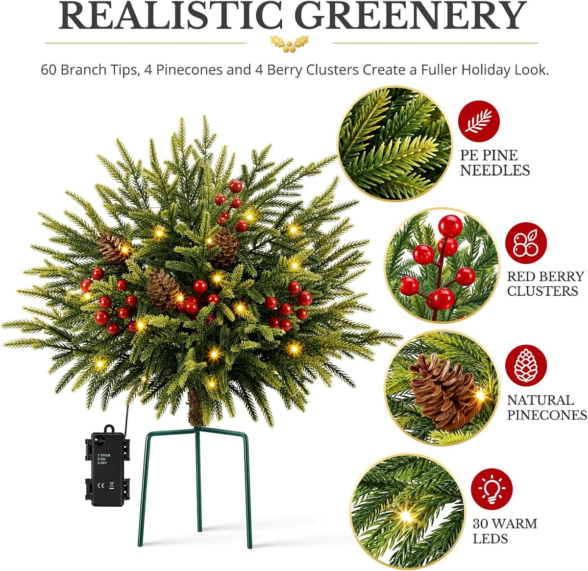 25.5 inch outdoor lighted christmas trees, yard holiday, side view