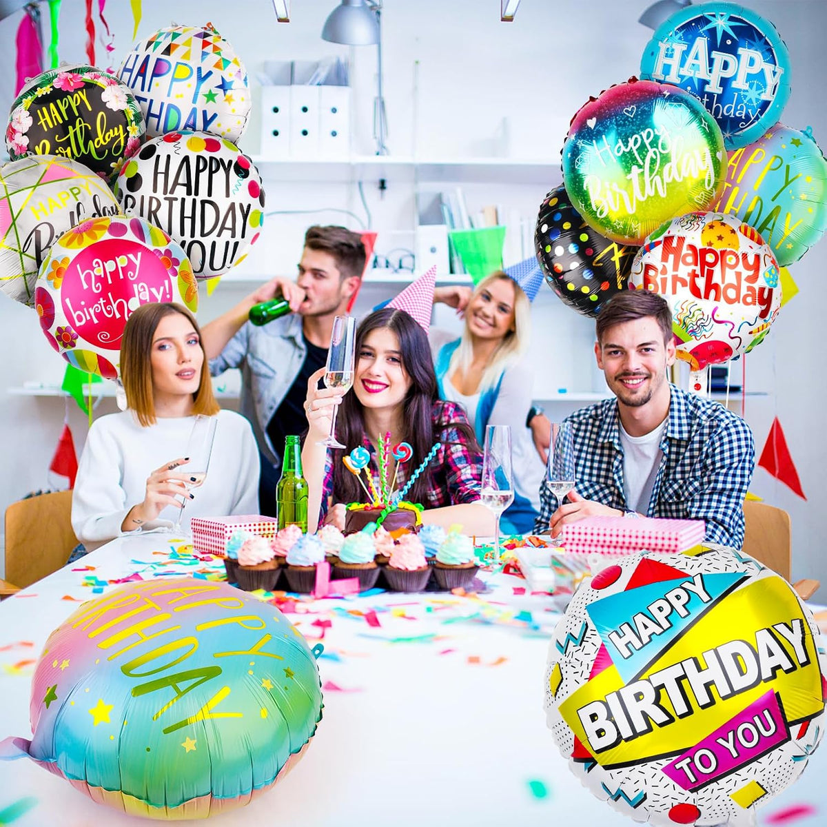 100 Pcs Happy Birthday Aluminum Foil Balloons for Birthday Party Decoration S...