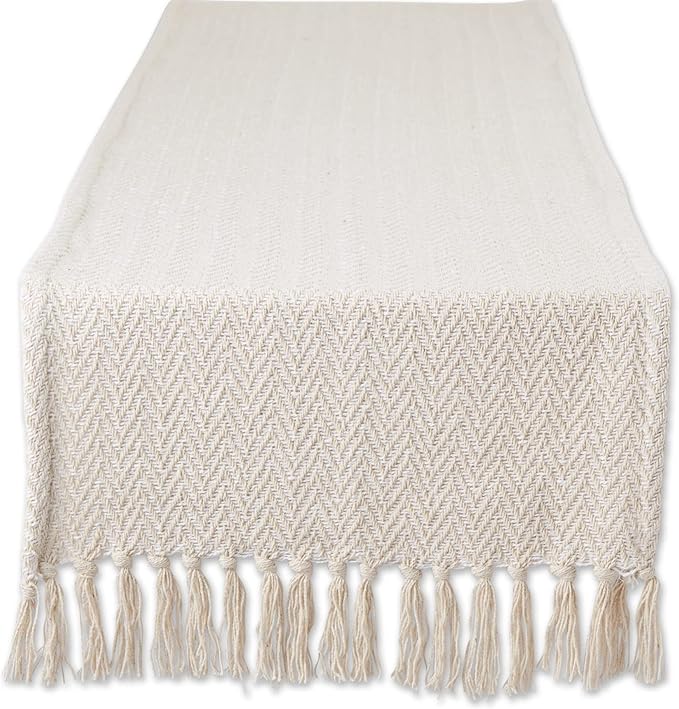 DII Woven Basic Tabletop Collection Chevron Table Runner, 15x72, Off-White