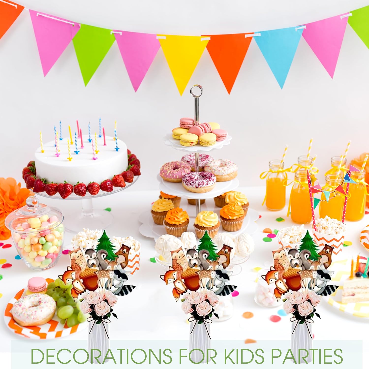 Woodland Animals Party Decorations – Cake Toppers, Cupcake Picks & Table Centerpieces for “Wild One” Camping, Baby Showers and Birthdays Party Supplies (24-Piece Forest Animals)