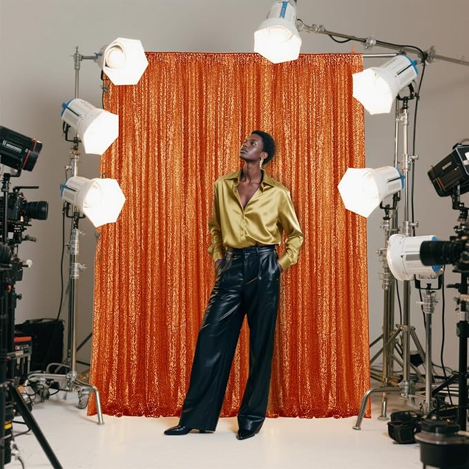 Orange Sequin Backdrop Curtain 4 Pieces 2FTx8FT Glitter Photography Backdrop for Party Wedding Birthday Christmas Decorations
