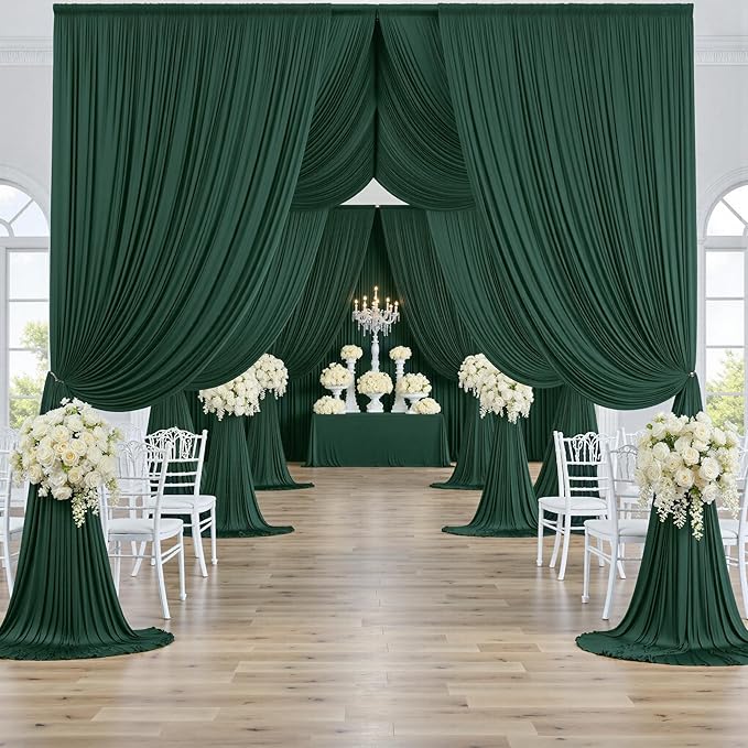 30ftx10ft Wrinkle Free Hunter Green Backdrop Curtains for Party Background, 6 Panles Silky Green Photo Backdrop Drapes Back Drop Cloth for Wedding Birthday Photography Baby Shower Decor