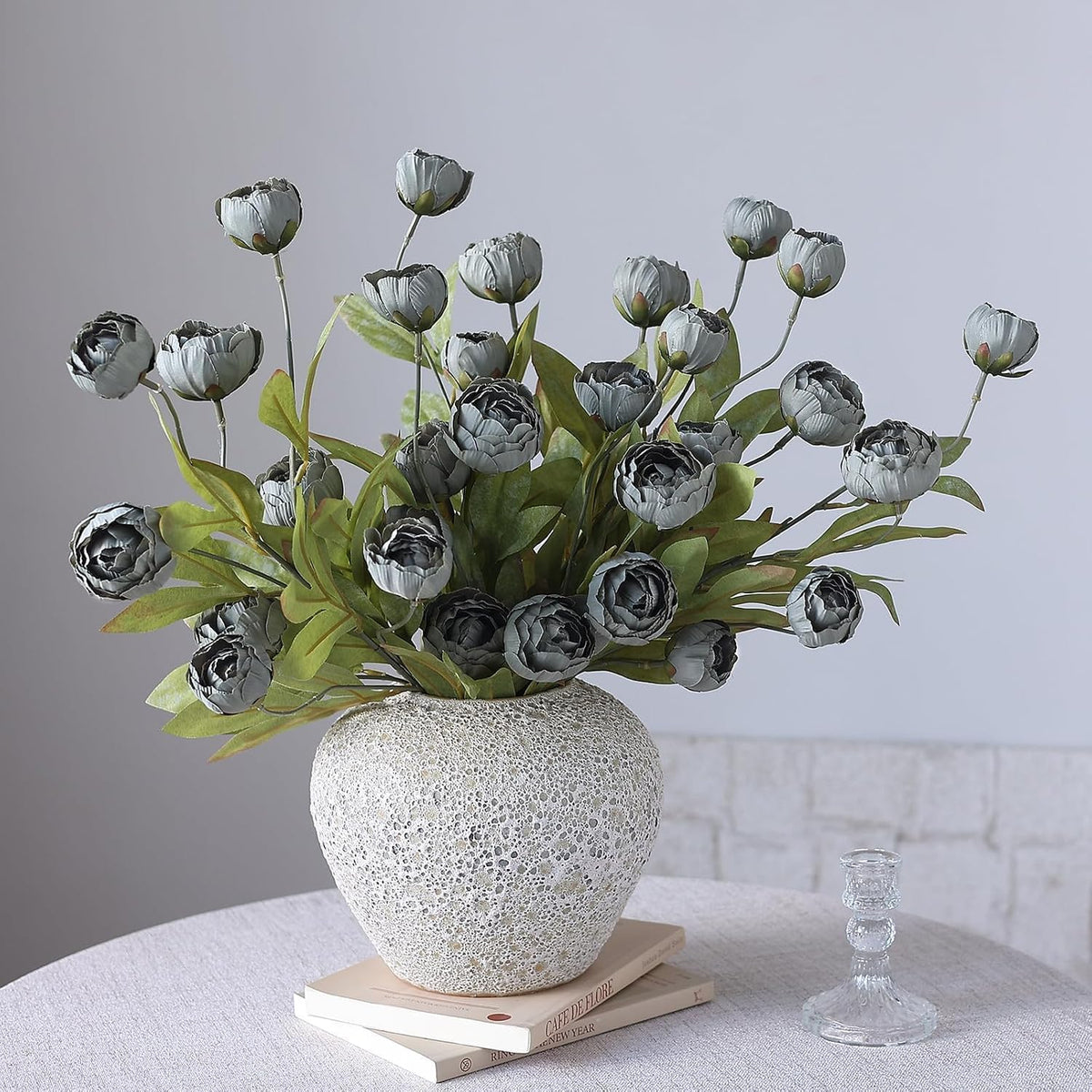 6 Pcs 27" Faux Silk Peony Artificial Flowers Stems for Vase (Dark Gray)