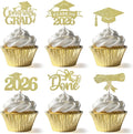 WILDREEDS 48Pcs 2026 Graduation Cupcake Toppers Class of 2026 Cupcake Picks Grad Cap Diploma Cake Decorations for 2026 Graduation Theme Party Cake Decorations Supplies-Gold