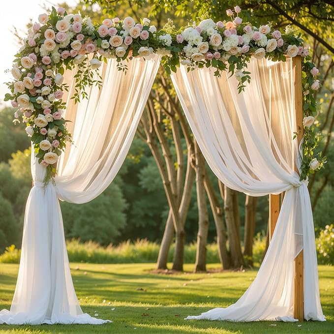 PARTISKY Wedding Arch Draping Fabric,1 Panel 18FT White Drapes Chiffon Fabric Drapery Decorations for Ceremony Reception Party Ceiling Backdrop
