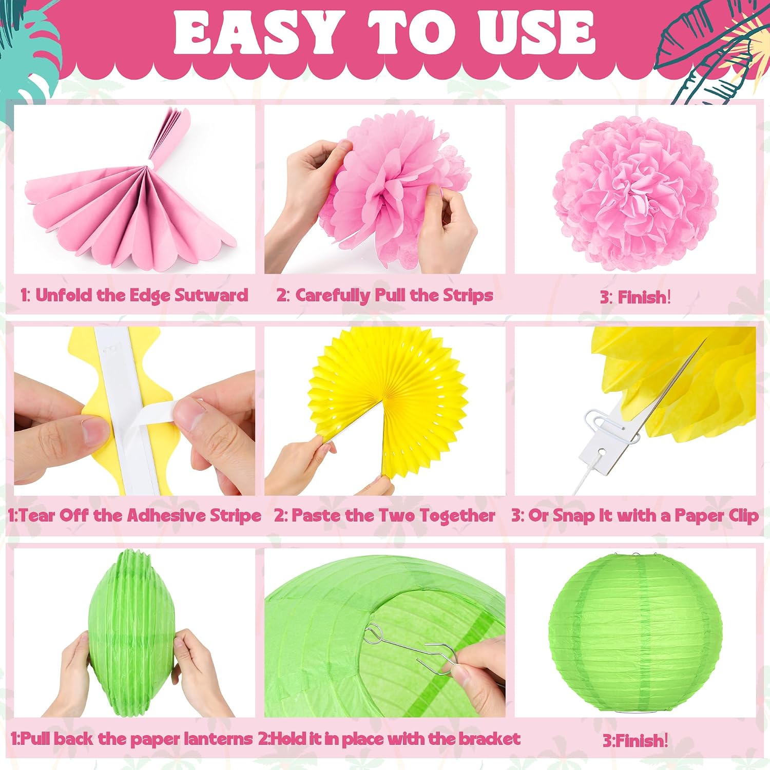Heartome 13PCS Hawaiian Party Decorations, Luau Party Decorations, Flamingo and Pineapple Honeycomb Paper Flowers Fans and Ball Lanterns for Summer Tropical Beach Party Decorations Supplies Favors