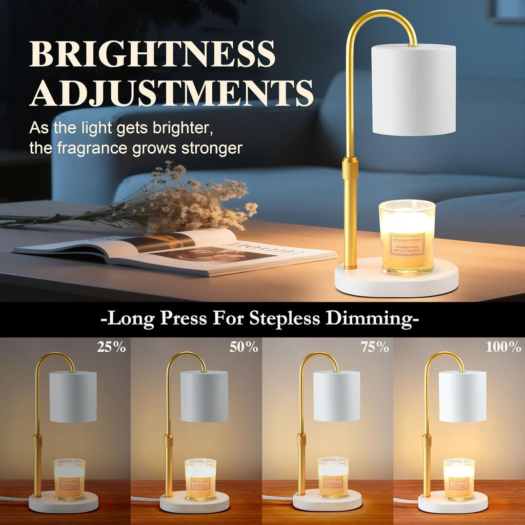 Dreamholder Electric Candle Warmer Lamp with Timer & Dimmer, Adjustable Height Wax Melt Warmer for Jar Candles, Wood Base Candle Melter, Floral Home Decor Gifts for Women, Mom, White Gold