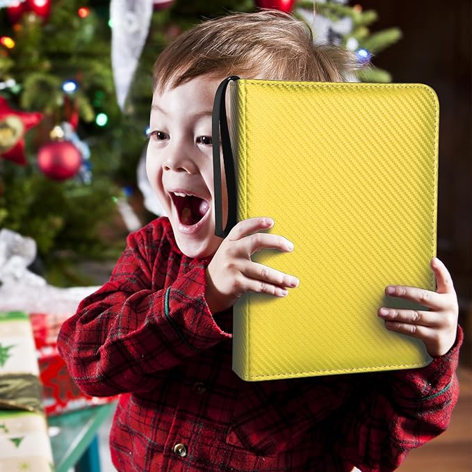 4 Pocket Card Binder, Premium Zip Trading Card Binder, 400 Double Sided Pocket PU Card Collection Binder, Collector Card Album, Card Folder for MTG, TCG, Sports Cards, Game Cards (Yellow)