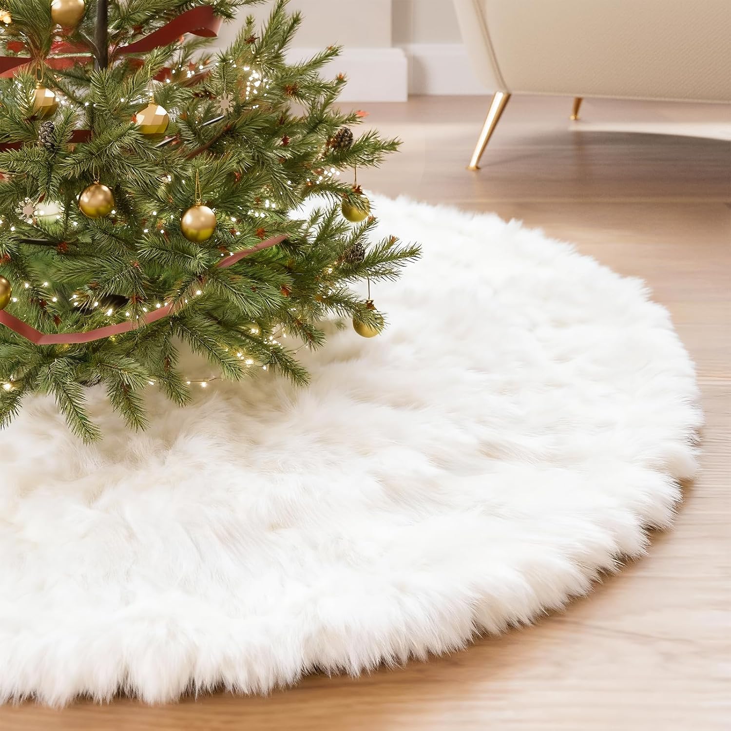 iMucci Christmas Tree Skirt 2025 Update 36 inch Wool Fur White Tree Skirt Small Snowy White Plush Velvet Tree Skirt Party Christmas Tree Decoration