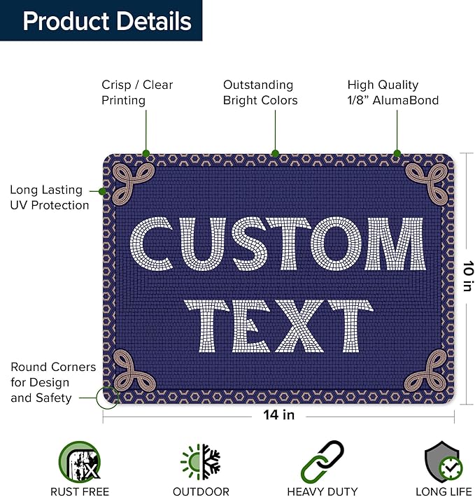 Custom Sign, Custom Street Sign, 11 Font Colors, 13 Font Styles, 4 Hole Options, 22 Sizes, 10x14 Inches, Rust Free DiBound, Fade Resistant, Made in USA by My Sign Center (Fauxsaic 1)