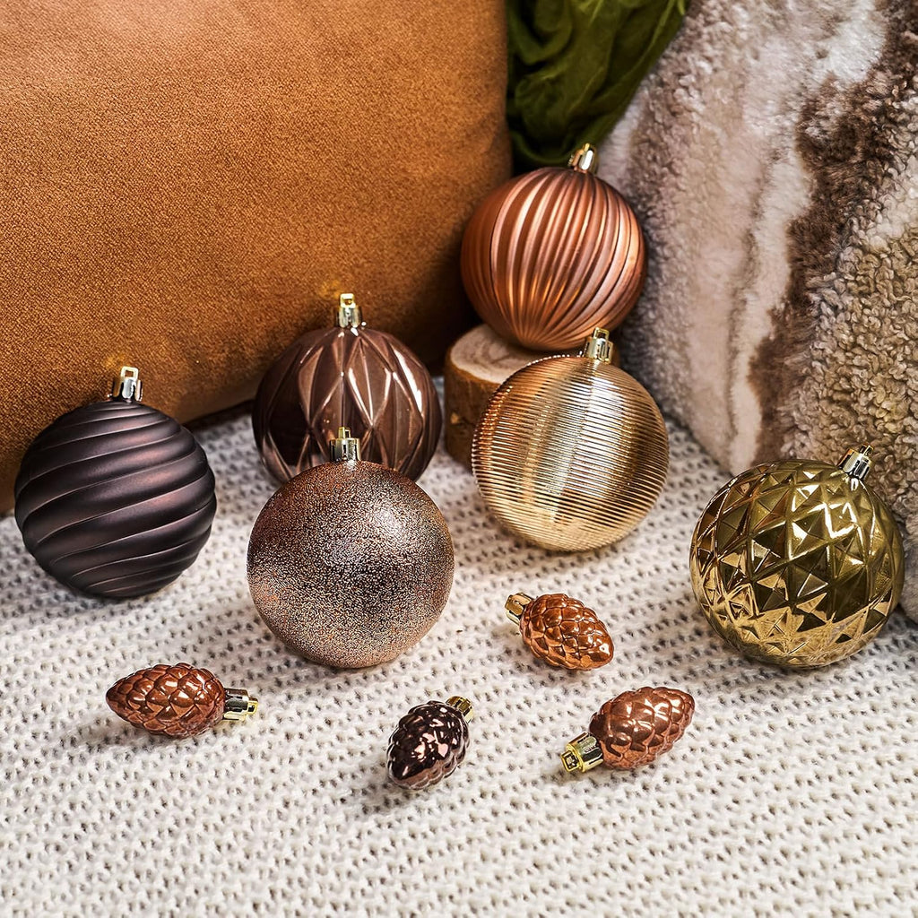 JORNOY Brown Christmas Tree Ornaments - 3.12inch/80mm Shatterproof Ornaments for Christmas Tree Set Plastic Decorative Hanging Balls Ornaments for Xmas Tree Decorations, 32ct (Brown)