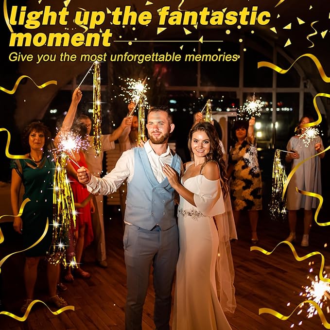 50 Pcs Wedding Fairy Wands with Bells Foil Tinsel Ribbon Stick Wands Tinsel Party Streamers with Bell Glittery Bridal Wedding Send Off Ideas Holiday Celebration (Gold)