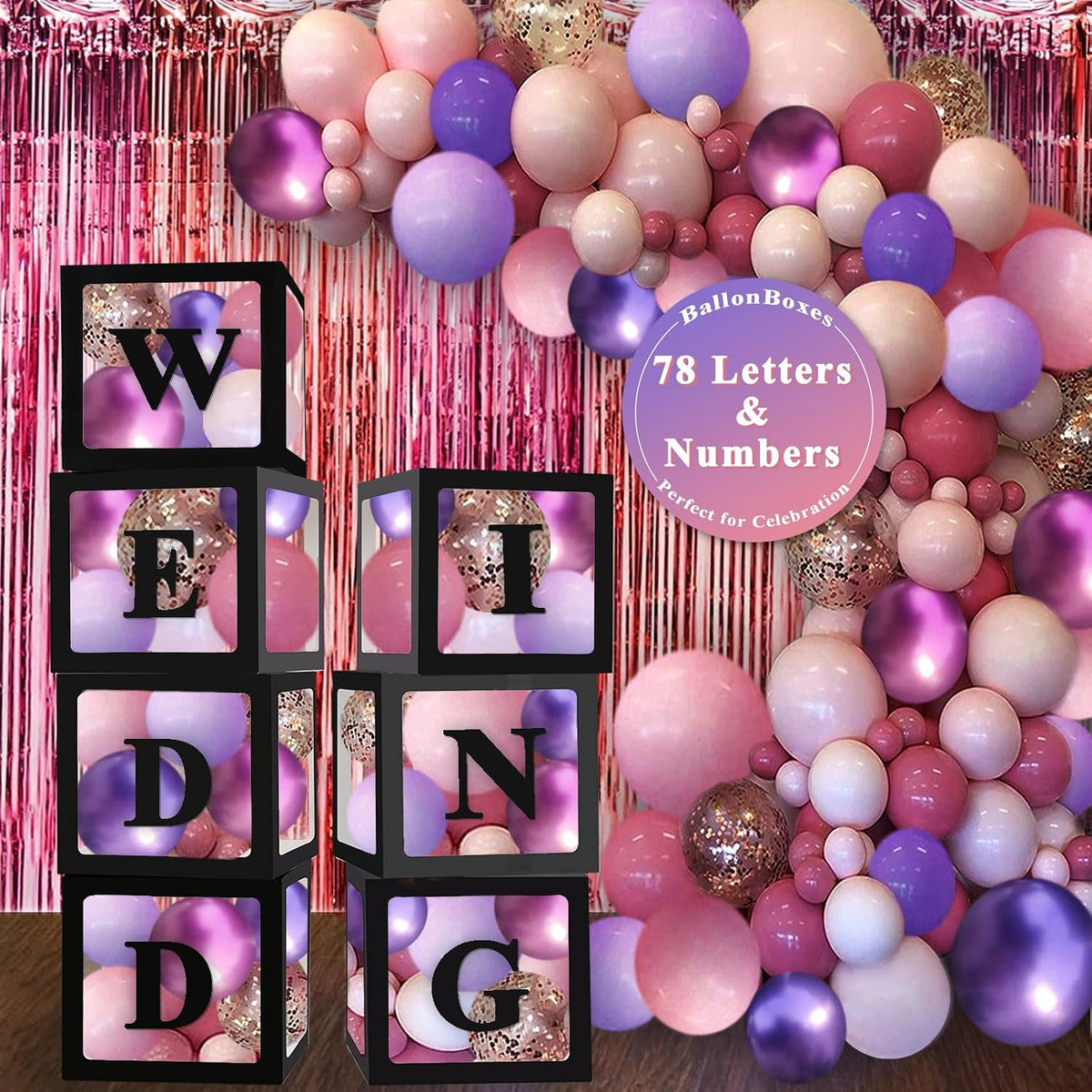Ledido Transparent Balloon Boxes with 78 Letters Numbers for Custom Name