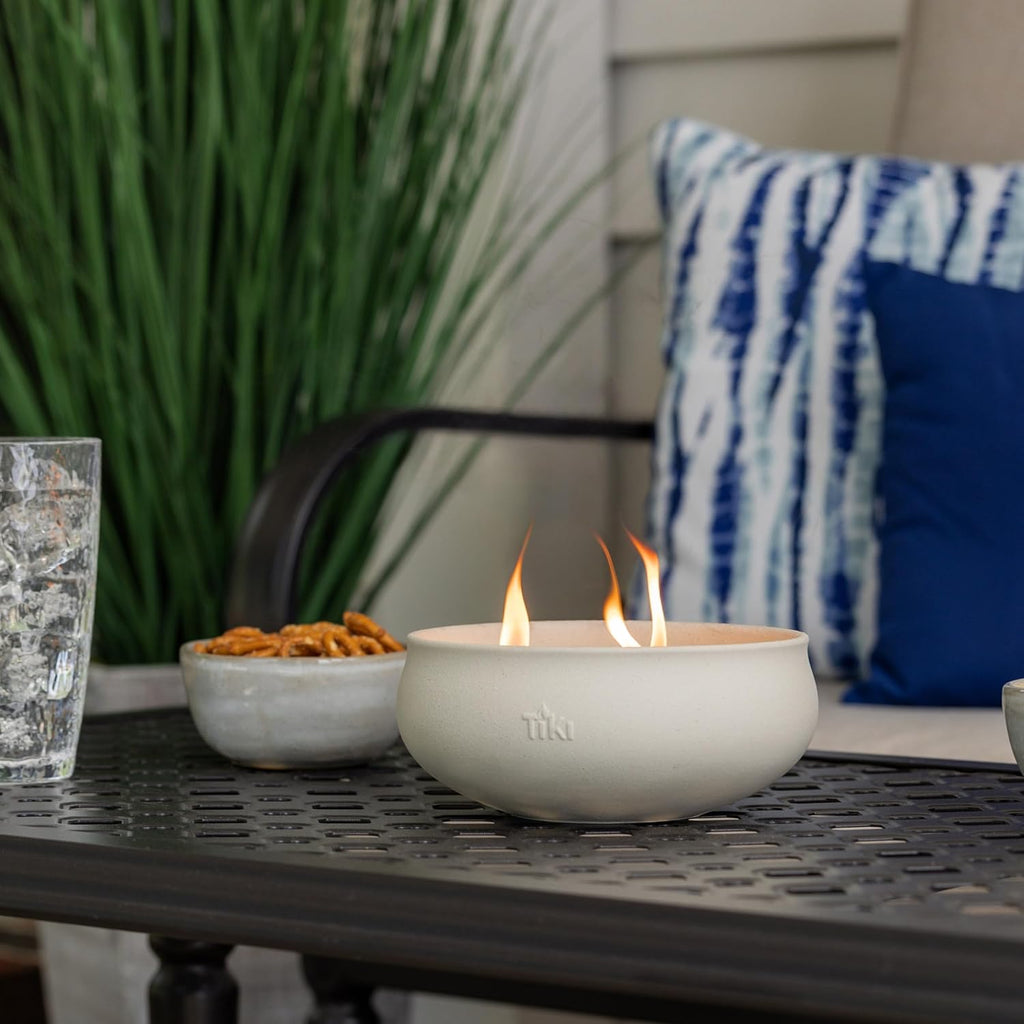 TIKI Citronella Candle 2-Pack – 7-Inch White Wax Bowl with Concrete Finish – Outdoor Decorative Candles for Patio, Deck, Garden, Backyard & Camping
