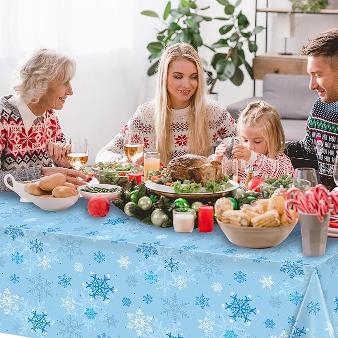12 Pieces Christmas Snowflake Party Tablecloth Decorations,Plastic Ice Blue and White Winter Wonderland Table Cover for Winter Christmas Birthday Holiday Party Decorations and Supplies,54x108 inch