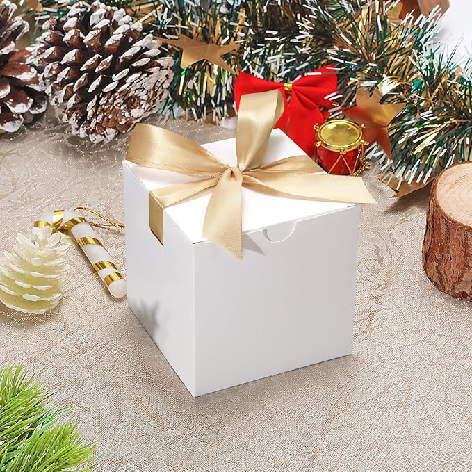 DOYIDE Small Gift Boxes, 20 Pack 5x5x5 Inch White Elegant Paper Boxes with Ribbons, Crafting, Christmas Gift Box Wedding Party Favor, Cupcake, Candy, Bridesmaids Proposal Box