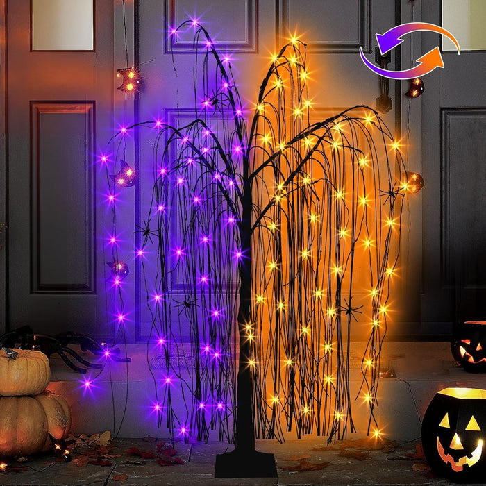 EAMBRITE Halloween Tree 4 FT Lighted Black Spooky Willow Tree Outdoor