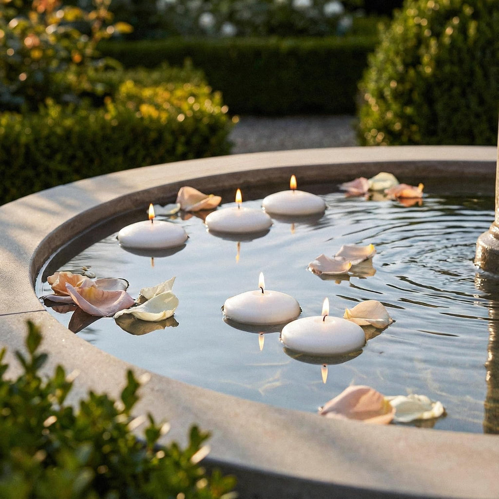 Floating Candles 3 inch White, Unscented Dripless Wax Discs | Made in USA Long Burning Floating Candles for Centerpieces 8-10 Hour Burn Time, Weddings, Parties, Home Décor & Holidays - Royal Imports