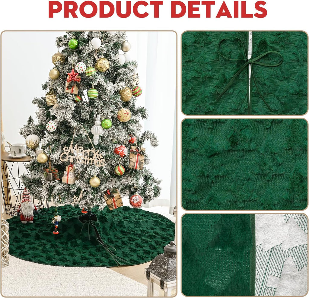 AVOIN colorlife Green Pine Faux Fur Soft Plush Christmas Tree Skirt 36 Inch | Split Slit Design, Rope Ties, Perfect 4-6 ft Trees Compatibility, Base Cover, Mat for Gifts
