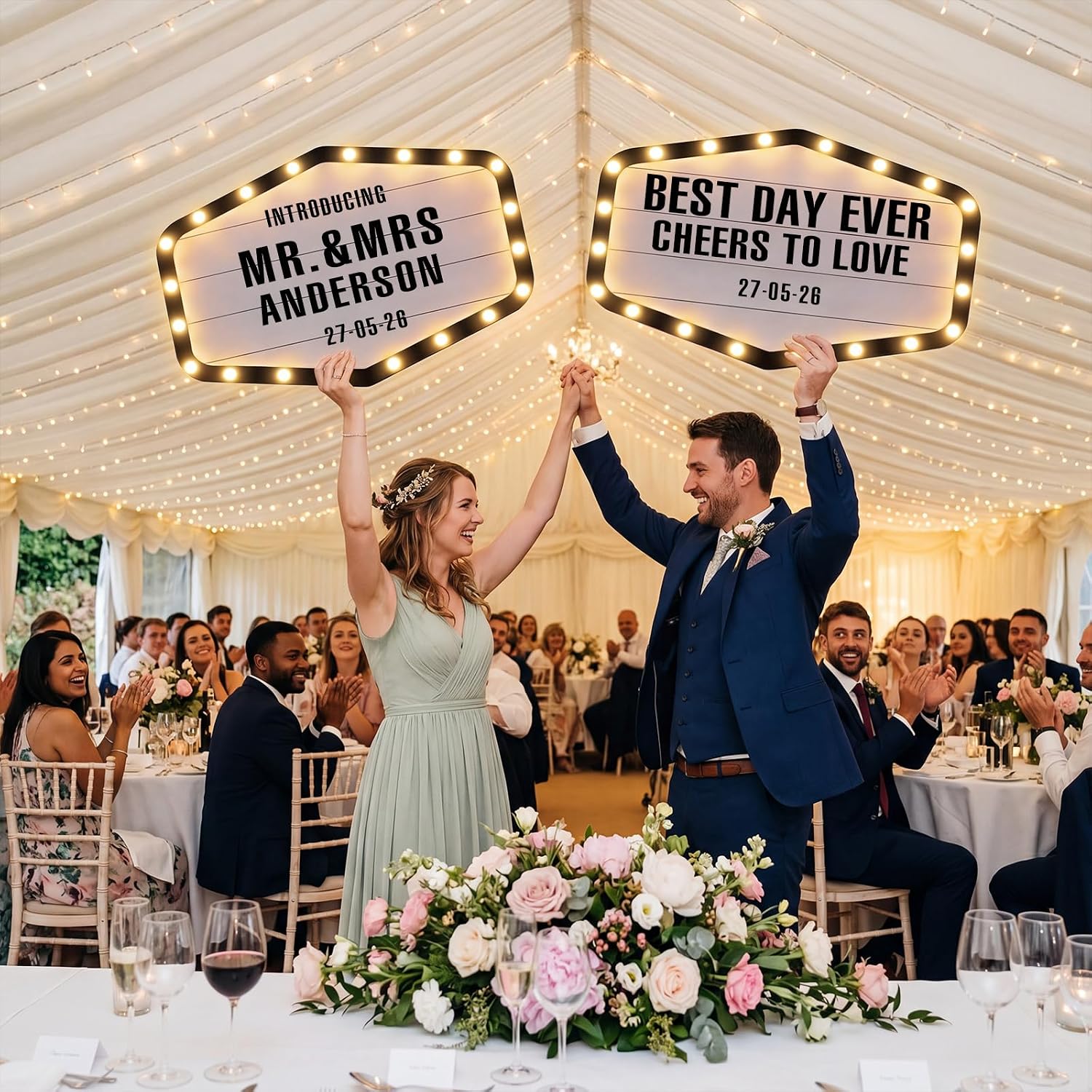 Aurelema 2 Pack 23.6'' LED Wedding Bottle Service Sign, Lighting Entrance Props for Bridal Party, Nightclub Reception Light up Signs with Letters Waterproof Engagement Banquet Birthday(Classic,Black)