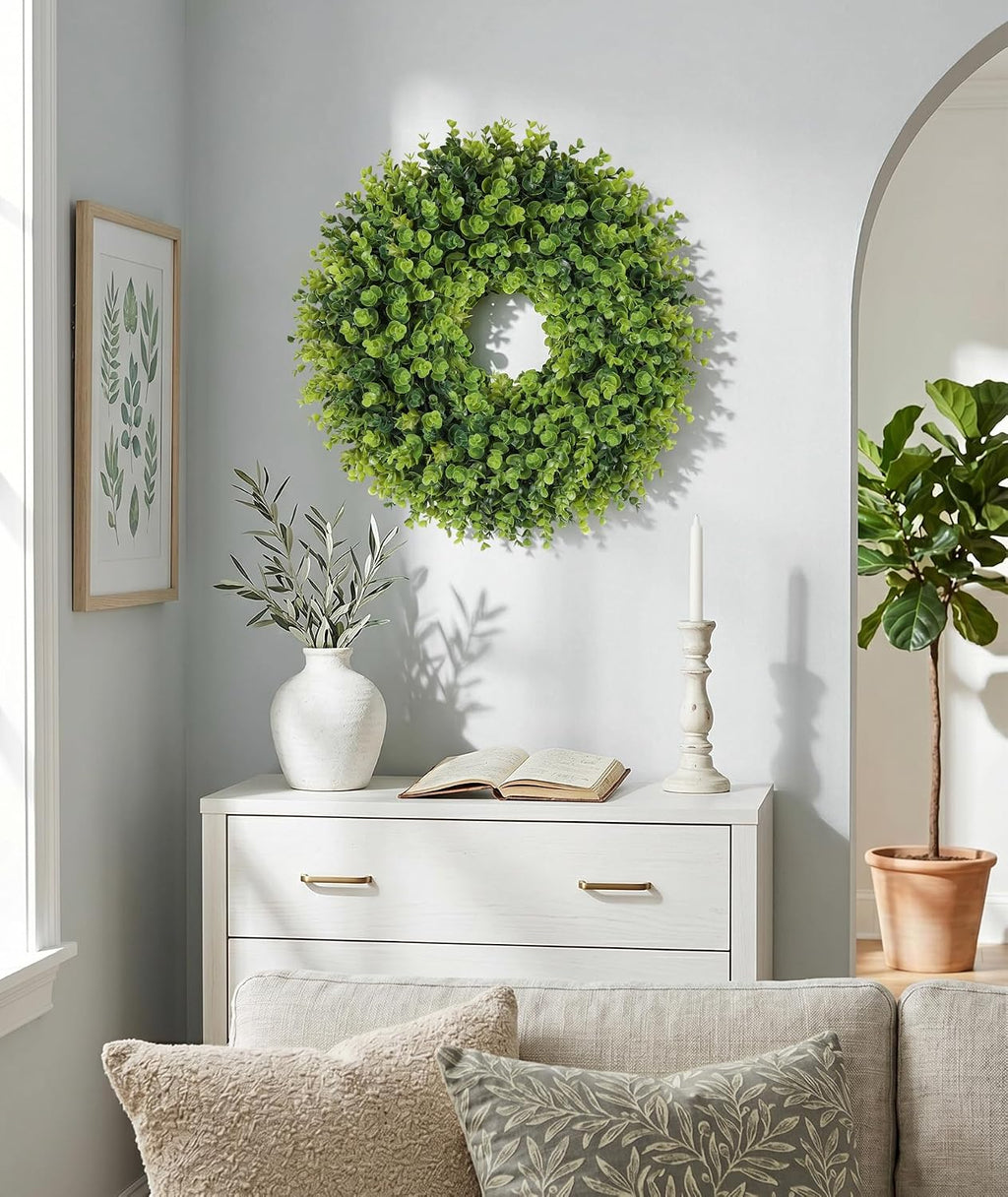 24inch boxwood wreaths for front door all seasons, side view