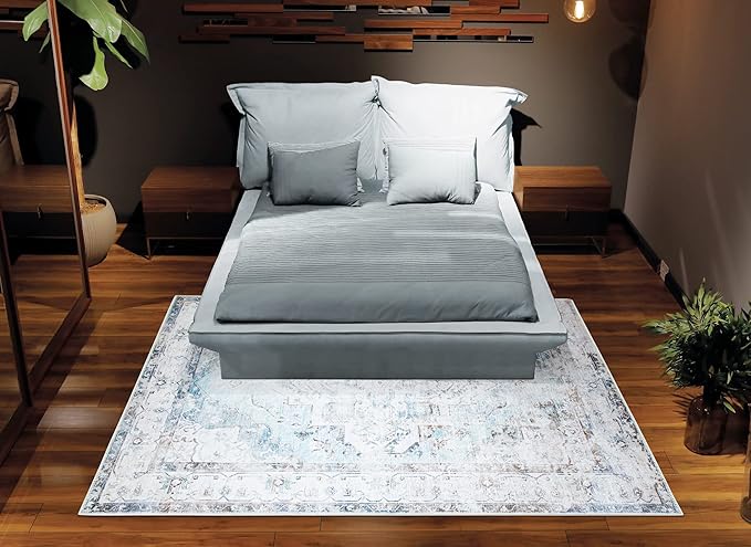 Bloom Rugs Washable Non-Slip 4' x 6' Rug - Beige/Blue Traditional Area Rug for Living Room, Bedroom, Dining Room, and Kitchen - Exact Size: 4' x 6'