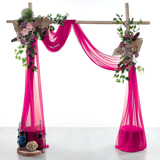 VDS Pack of 1 Panel (30 Inch X 50 Feet) Wedding Arch Draping Fabric Sheer Chiffon Fabric Drapery for Wedding Ceremony Reception Swag Backdrop Canopy Chuppah ARBO Altars Decoration (Hot Pink)