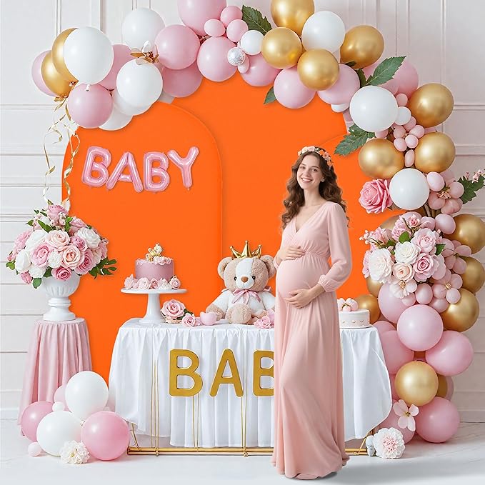 Wedding Arch Covers Arch Backdrop Cover Arch Stand Covers 7.2FT 6FT Set of 2 Arch Cover Spandex Fabric Stretchy Backdrop for Wedding Birthday Party Decoration Baby Shower (Candy Orange)