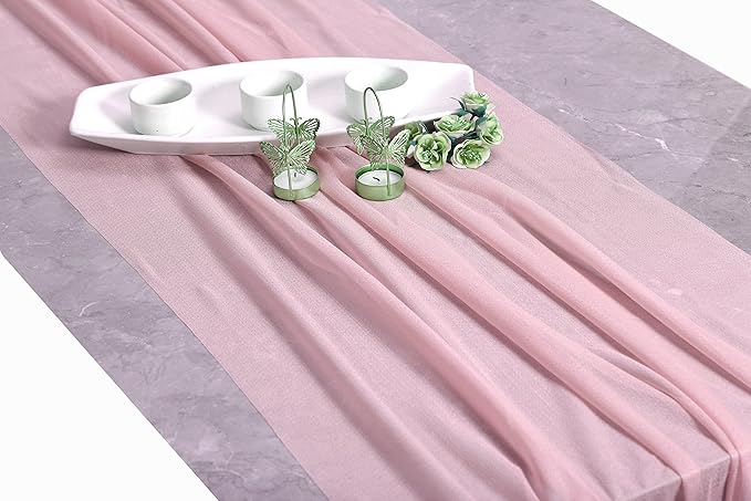 MDS Halloween Chiffon Table Runner - 15 Pack, 29 x 170 Inches, 14ft Each - Sheer Spooky Table Runners for Haunted House Parties, Trick-or-Treat Tables, Witchy Décor, Wedding & Events - Blush Pink