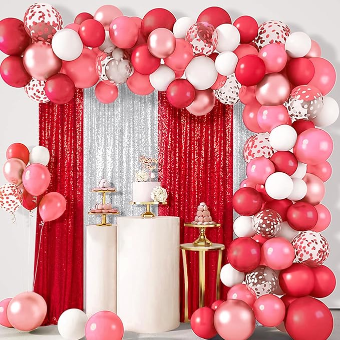 ShinyBeauty Red Sequin Backdrop | 2 Panels 4FTx8FT | Sparkly Wedding & Christmas Photo Background | Elegant & Dense Mesh Fabric | 96 Inches Long Booth Backdrops