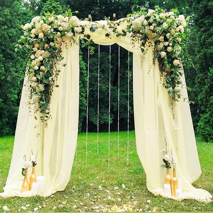 Wedding Arch Draping Fabric Beige Arch Drapes Sheer Backdrop Curtain for Ceremony Photo Wedding Decor 19Ft x 28" 2 Panel