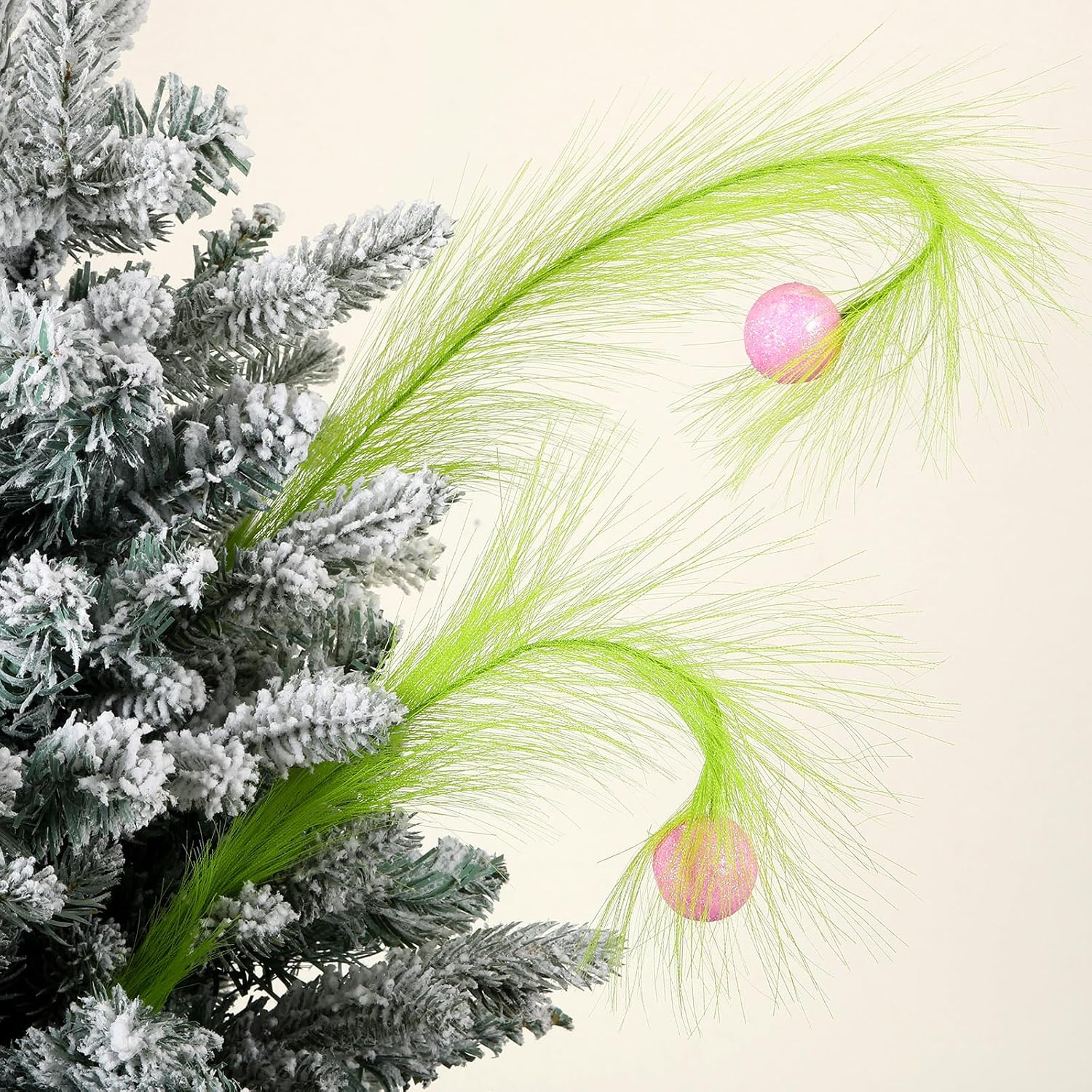 8 Pcs Christmas Tree Topper 17'' Lime Green Curly Tree Picks with Pink Ball Xmas Curly Stems for Christmas Home Wreath Craft Decoration Supplies