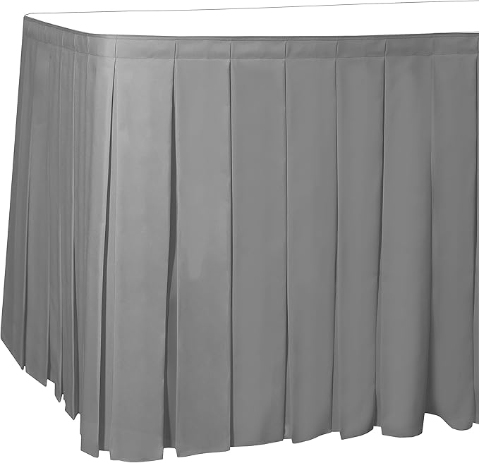 Ultimate Textile Pleat Polyester Fabric Table Skirt - Machine Washable Flame Resistant with Clips for Events, Weddings & Trade Shows, Cut & Sewn in Paterson, NJ - Silver, 14' Box Pleat