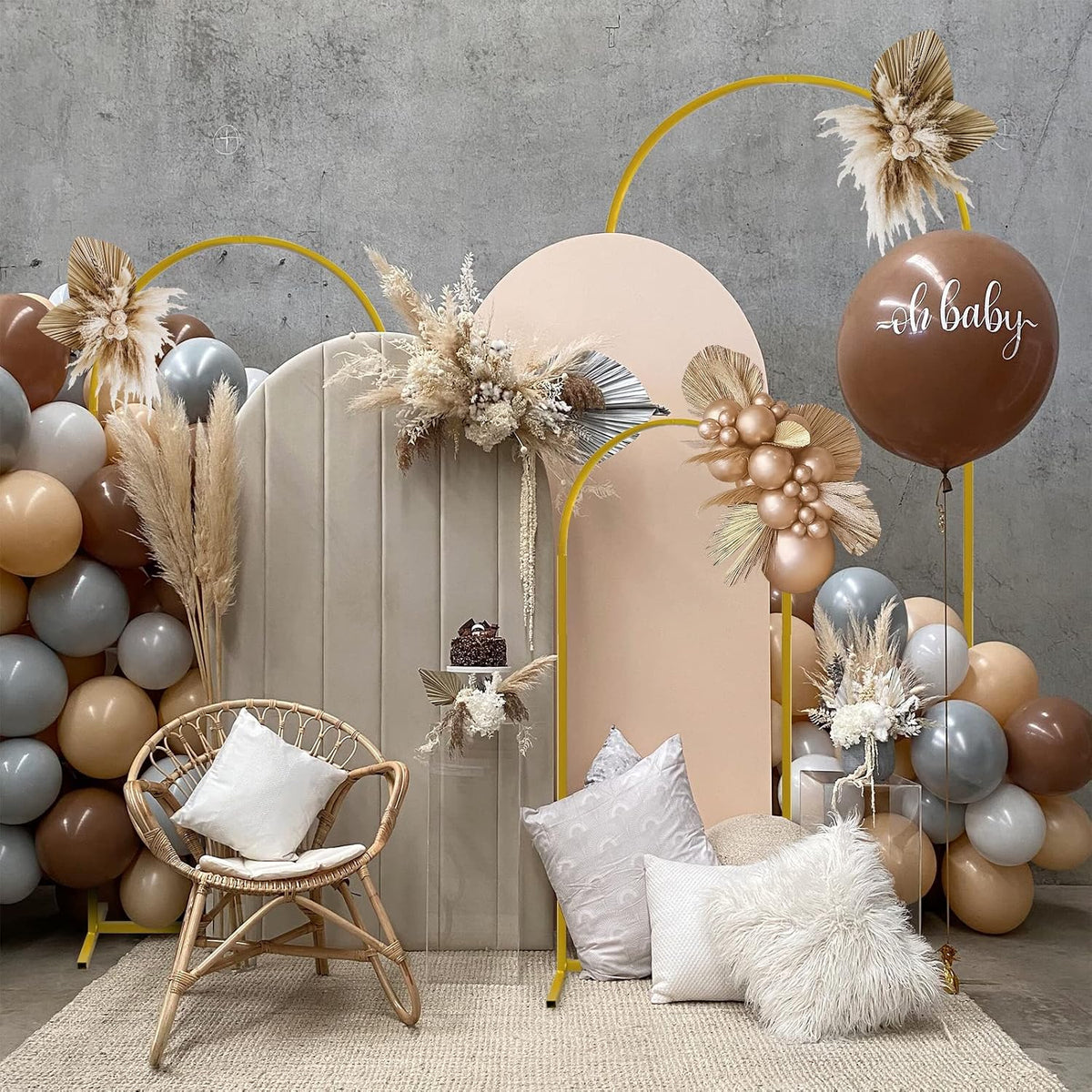 metal wedding arch backdrop stand,3-piece gold arch backdrop showing dimensions