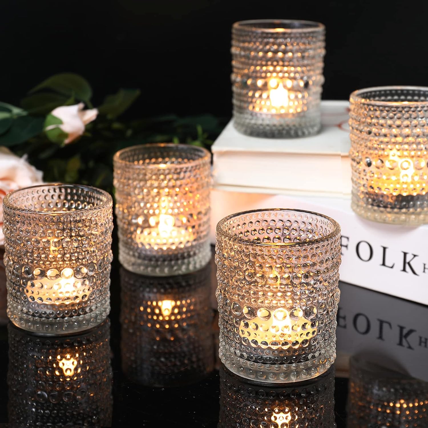 24 Pack Votive Candle Holders, Clear Glass Tealight Candle Holder for Party | Thickened Glass 2x2.5 Inch Candle Holders, Reusable Durable Elegant Vintage Votives for Wedding Centerpieces Table Decor