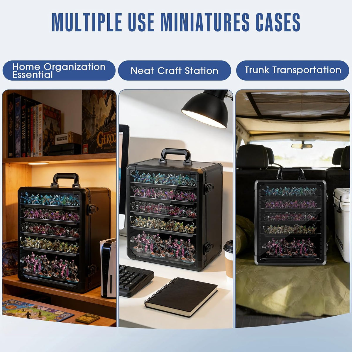 miniature storage case, carry & display for warhammer on a desk or shelf