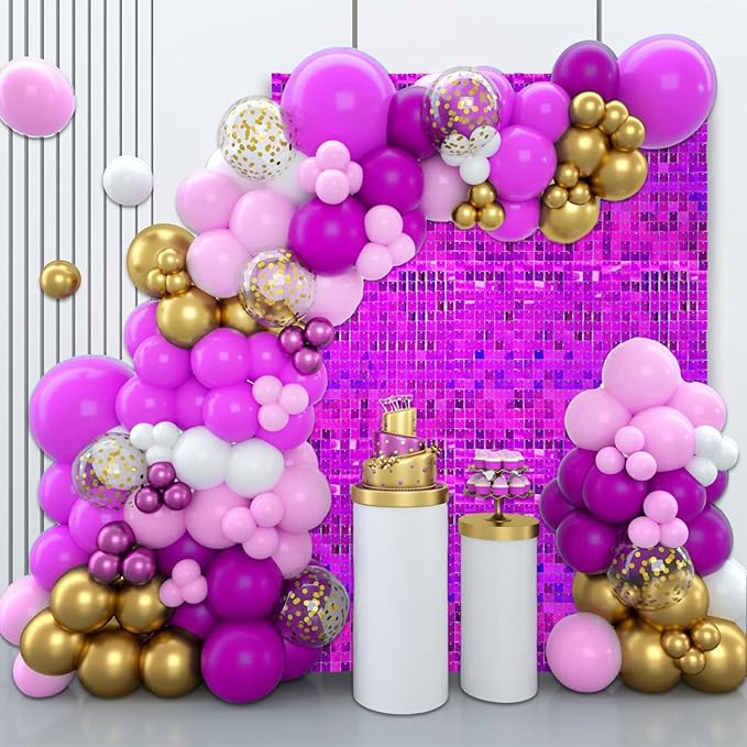 24PCS Purple Shimmer Wall Backdrop, Laser Square Sequin Photo Backdrops Panel, Glitter Wall Background for Birthdays, Weddings, Christmas, Engagements, Disco Bachelorette Party Decoration (4FTx6FT)