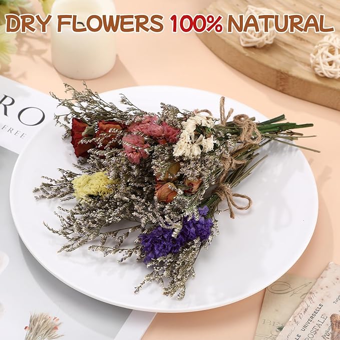 12/24 Pack Dried Flowers for Vase Various Mini Bouquet Dried Small Wildflowers Natural Real Flowers Bulk for Crafts DIY Wedding Decor (12, White)