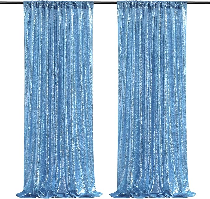 Baby Blue Sequin Backdrop 2 Panels 2FTx8FT Party Backdrop Curtains Glitter Birthday Bridal Curtains Sparkle Photo Backdrop