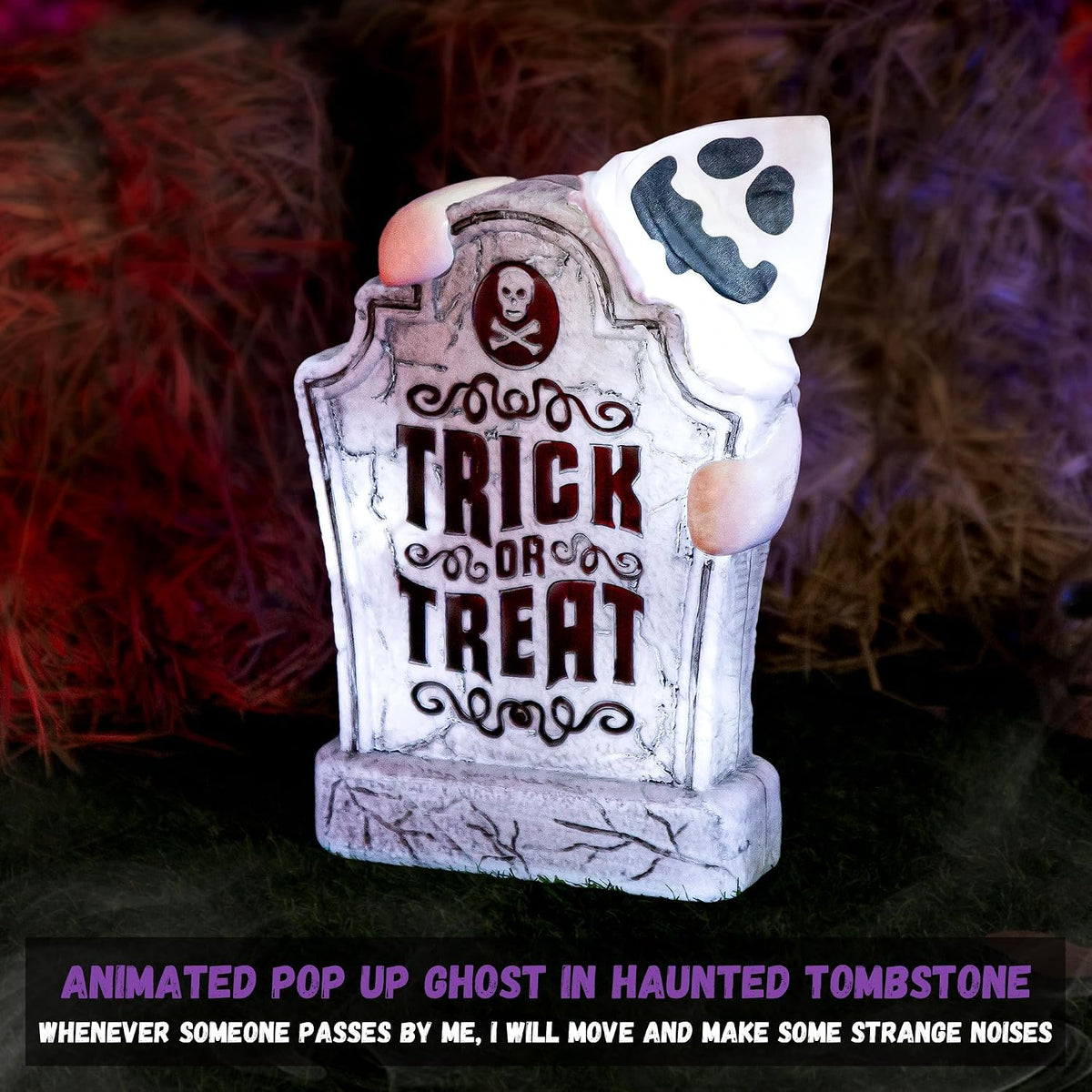 ELAMAS Halloween Decorations Animatronic Tombstone with Pop-Up Ghost, Sound &...