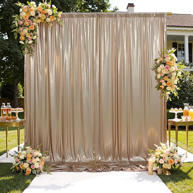 20x10 ft Gliiter Champagne Backdrop Curtain for Parties, Wrinkle Free Thick Fuchsia Sequin Backdrop, 4 Panels 5x10ft Shimmer Photo Backdrop Drapes for Wedding Birthday Photography Background