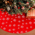 Christmas Tree Skirt, 48 Inch Red Luxury Faux Fur & Silver Sequin Snowflakes, 4ft Xmas Tree Skirt for Holiday Tree Ornaments Christmas Party Home Decorations