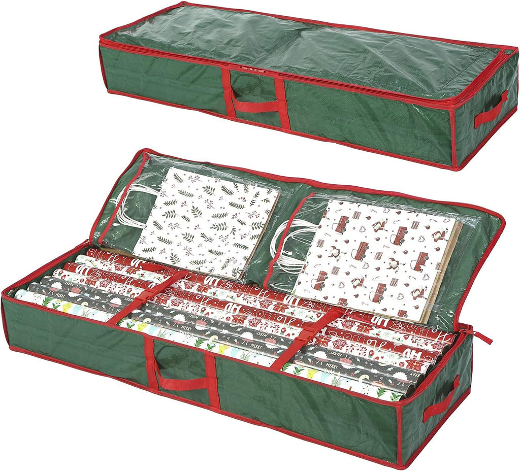 Sattiyrch Underbed Gift Wrap Organizer,Gift Wrapping Paper Storage Container,Holds up to 20 Rolls,41"W x 14"D x 5.5"H (Green)