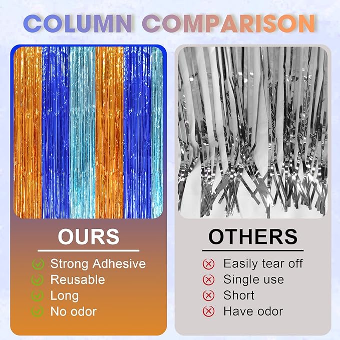 2 Pack Blue Orange Foil Fringe Backdrop Curtains, Tinsel Streamers Party Decorations, Fringe Backdrop, Door Shimmer for Birthday Party