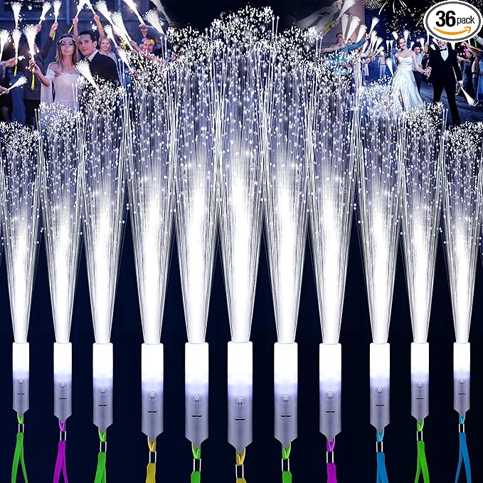 36 PCS White Fiber Optic Sticks, LED Fiber Wands, Fiber Optic Wand with 3 Light Modes, Glow in the Dark Party Supplies, Wedding Party Supplies, for Wedding, New Year, Birthday, Carnival
