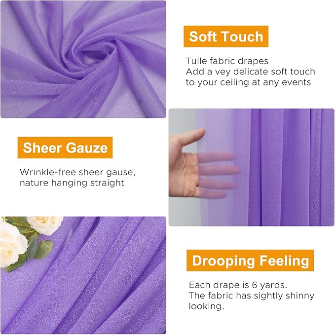 Wedding Arch Draping Fabric 1 Panel 28.7" x 20FT Lavender Purple Sheer Chiffon Backdrop Drapes for Wedding Ceremony Birthday Party Bridal Shower Outdoor Decoration