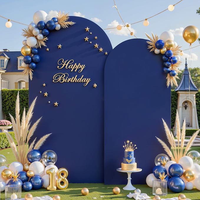 Navy Blue Arch Covers Set of 2, Navy Blue Backdrop Covers 7.2FT 6FT Stretchy Spandex Fitted Arch Stand Cover for Baby Shower, Wedding, Birthday Party Decor with Double-Sided Design