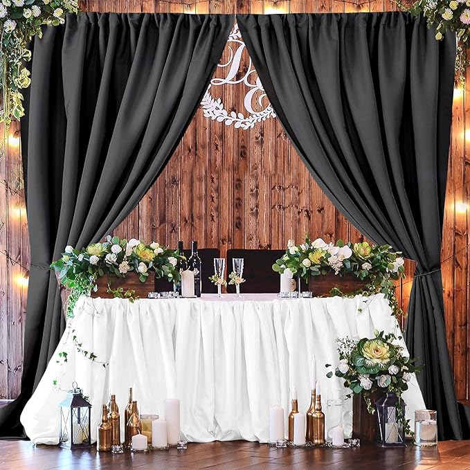 Joydeco Black Backdrop Curtains for Parties, 10x10 Wrinkle Free Black Backdrop Drapes for Birthday Party Home Party, Curtains Backdrop 5ft x 10ft 2 Panels with Rod Pockets